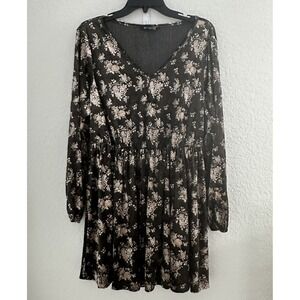 BloomChic Velvet V-Neck Dress Women 10 Sage Green Dark Floral Fairy Cottage Boho